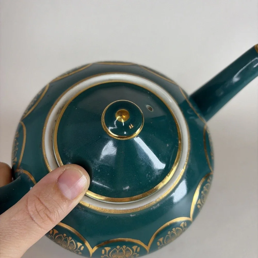 Vintage Hall Albany Teapot Green With Gold‎ Trim 7 1/4